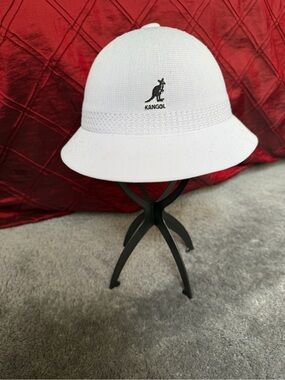 Kangol White Bucket Hat with Black Kangaroo Emblem